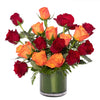 Dancing Orange & Red Roses Vase